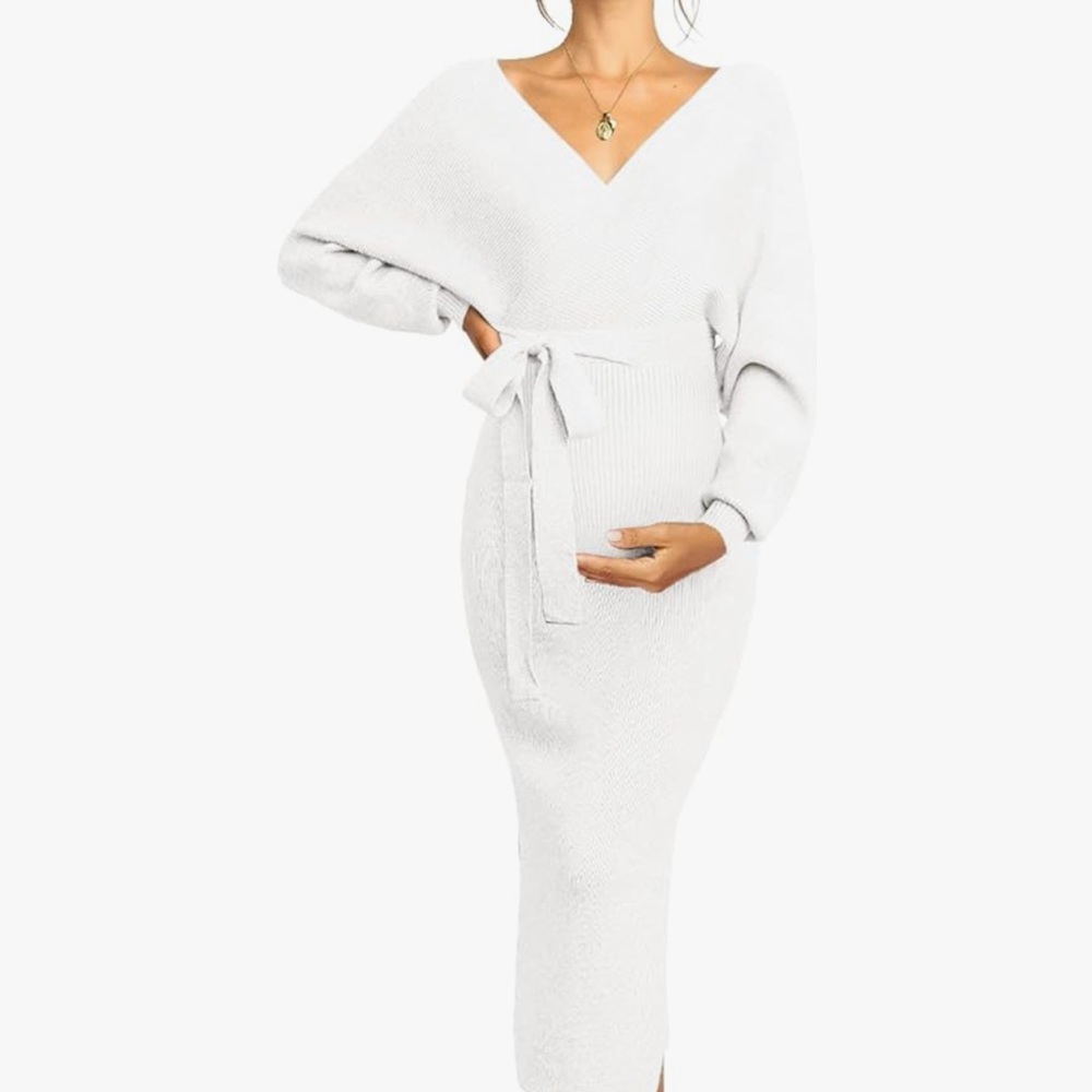 Amazon White Long Sleeve Knit Dress